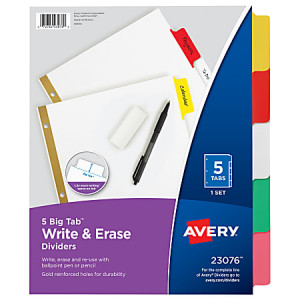 Avery Big Tab Write & Erase File Dividers - 5 Tab