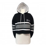 UVIC Hooded Cropped Rugby Top (Black with Grey/White Stripe)