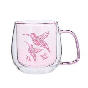 Double Walled Coloured Glass Mug-Hummingbird