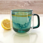 Double Walled Coloured Glass Mug-Humpback whale