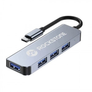Rockstone USB-C To 4 Port USB-A Hub - Grey